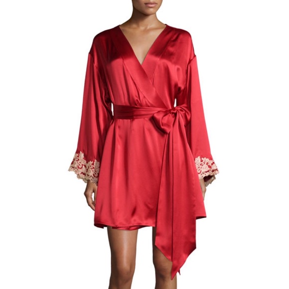La Perla Other - Maison Lace-Trim Short Robe, Red/Gold